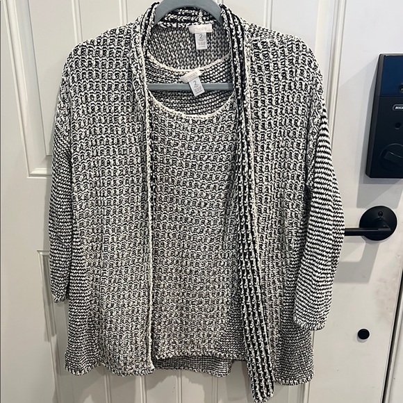 Chico's LARGE size 2 Black and White Cardigan Sweater with Chunky Knit SET - Picture 1 of 9
